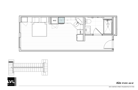 Floor plan for studio, 1 bath, 400 sqft